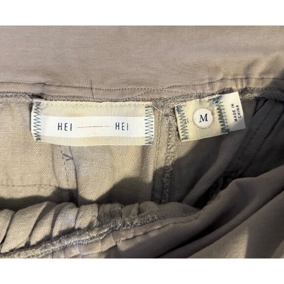 MEDIUM  HEI HEI Anthropologie Wide Leg Linen Pants Foldover Band Khaki Gray - Picture 2 of 8